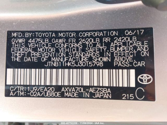 Photo 8 VIN: JTNB11HK5J3015798 - TOYOTA CAMRY 