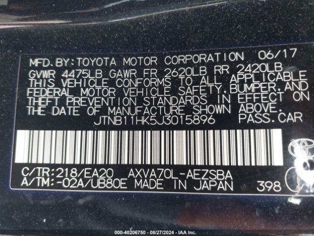 Photo 8 VIN: JTNB11HK5J3015896 - TOYOTA CAMRY 