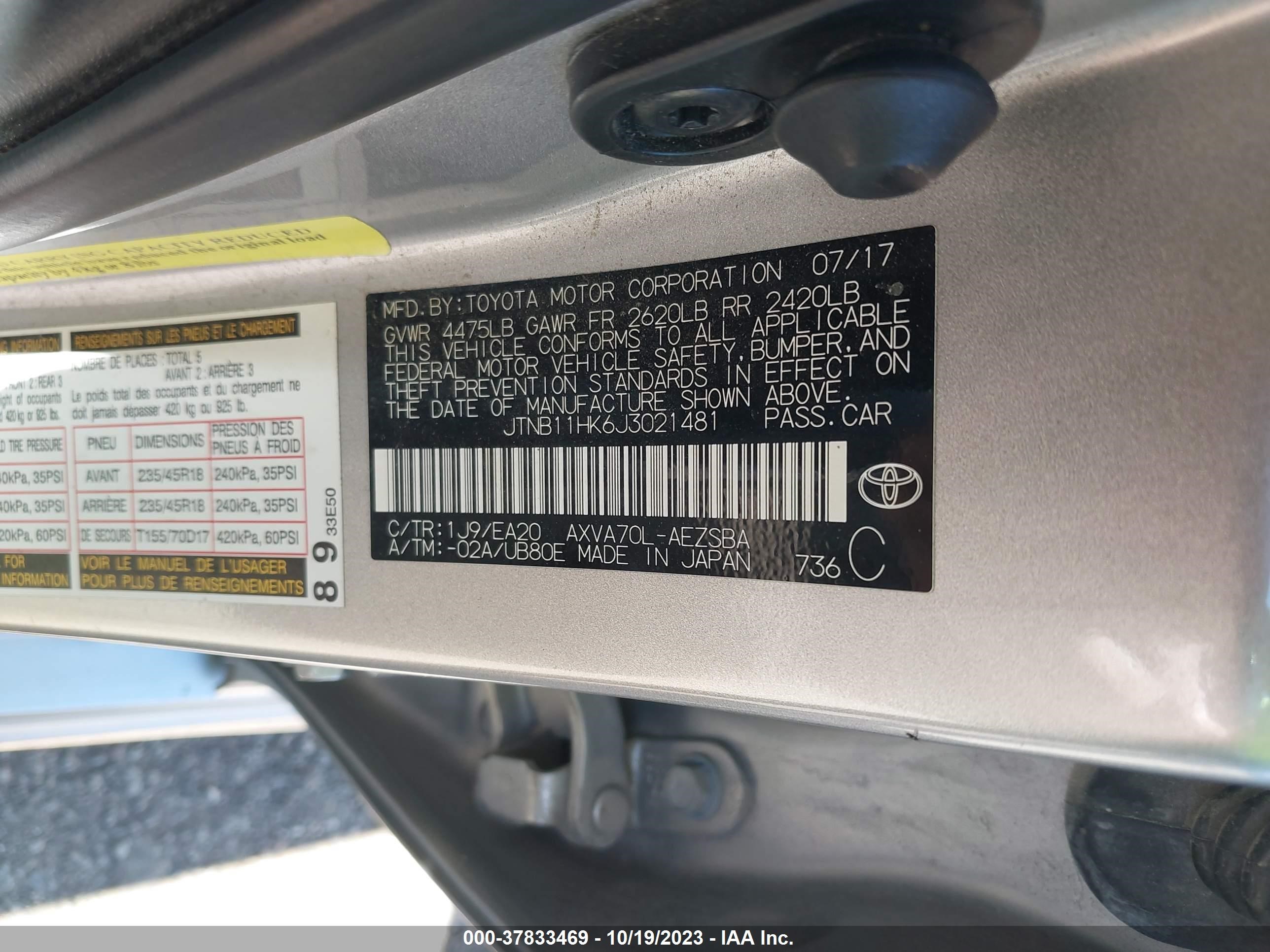 Photo 8 VIN: JTNB11HK6J3021481 - TOYOTA CAMRY 