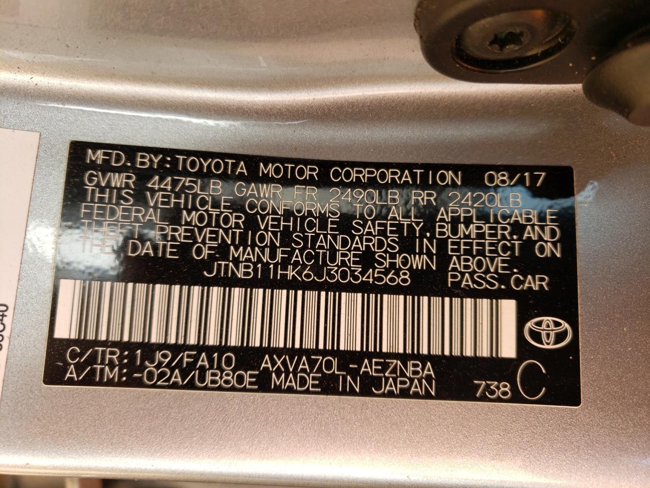 Photo 12 VIN: JTNB11HK6J3034568 - TOYOTA CAMRY 