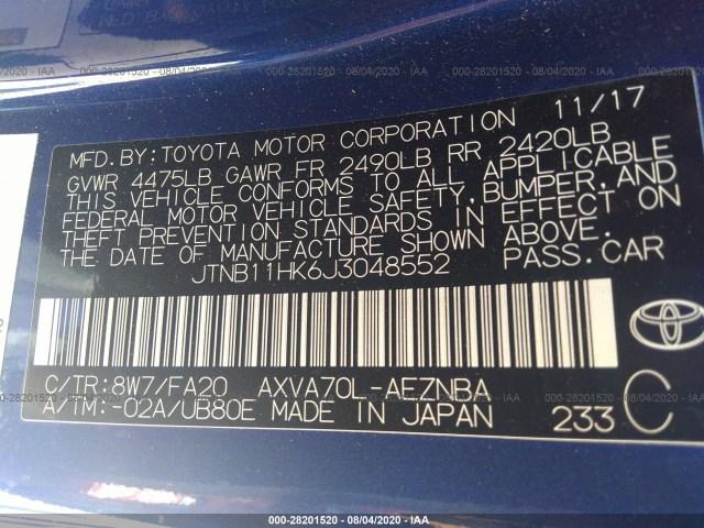 Photo 8 VIN: JTNB11HK6J3048552 - TOYOTA CAMRY 