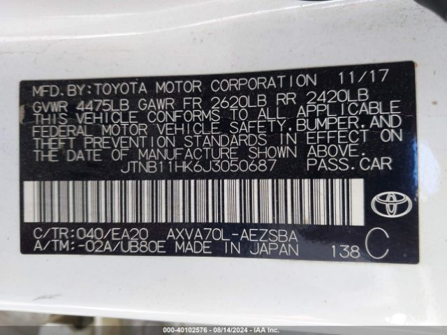 Photo 8 VIN: JTNB11HK6J3050687 - TOYOTA CAMRY 