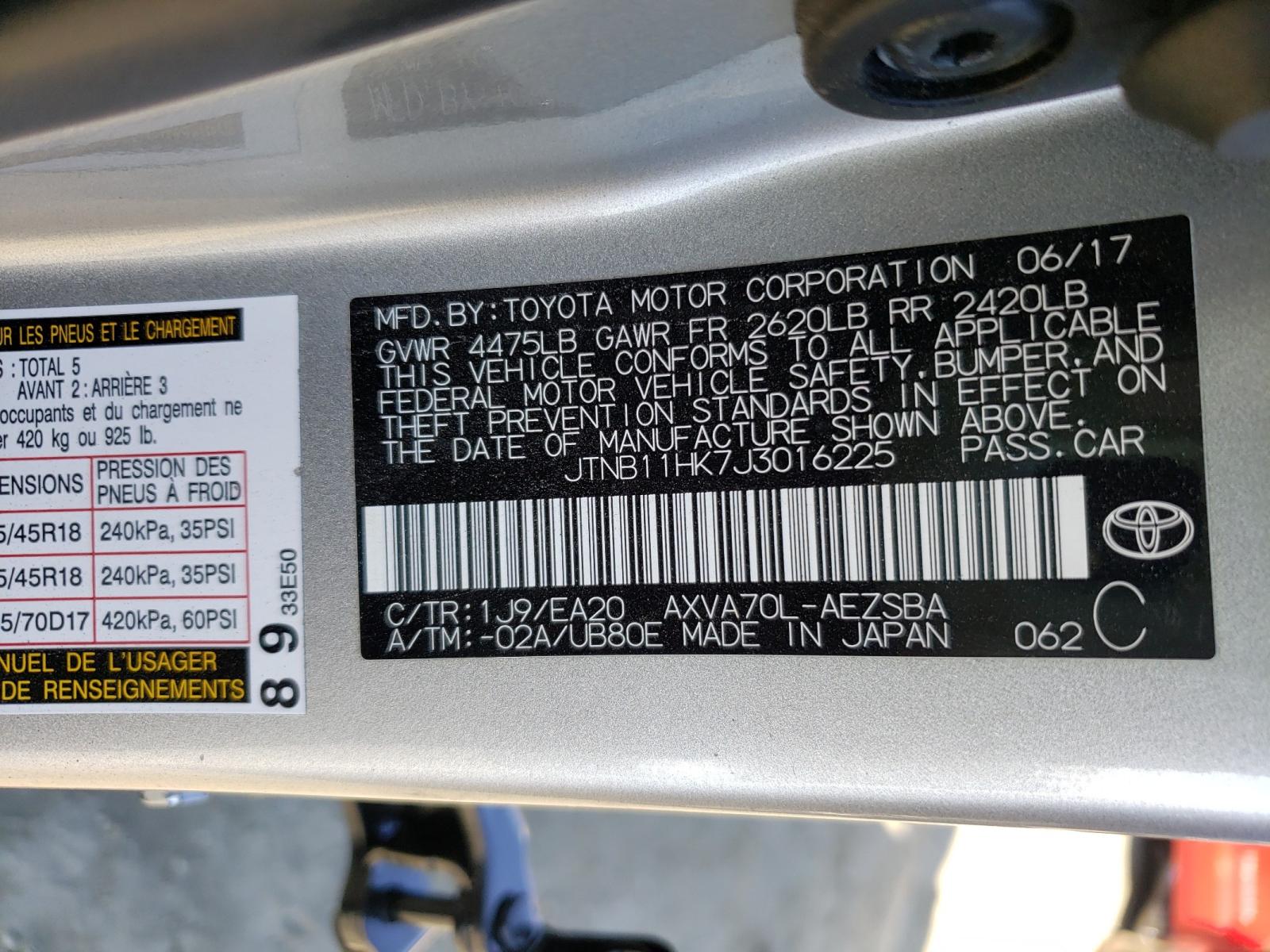 Photo 9 VIN: JTNB11HK7J3016225 - TOYOTA CAMRY L 