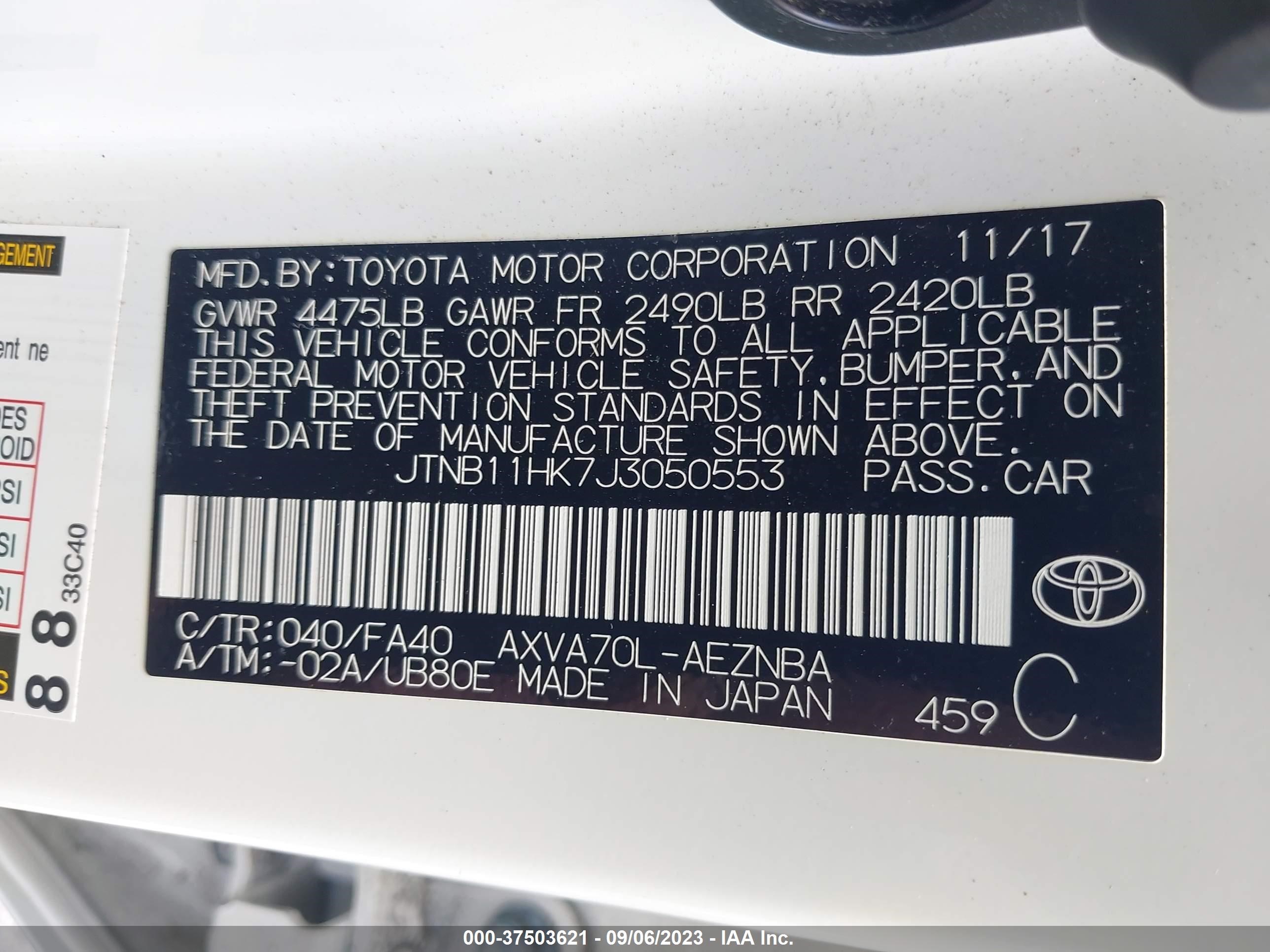 Photo 8 VIN: JTNB11HK7J3050553 - TOYOTA CAMRY 