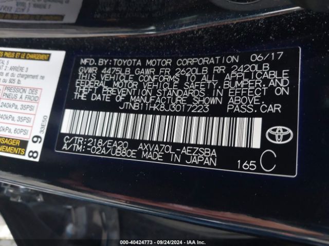 Photo 8 VIN: JTNB11HK8J3017223 - TOYOTA CAMRY 