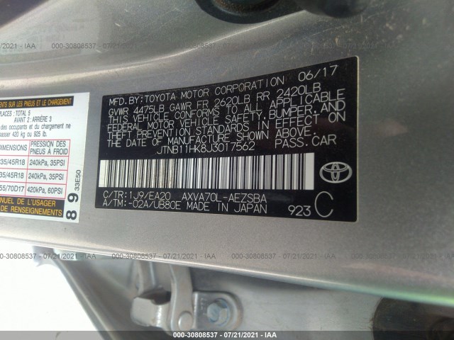 Photo 8 VIN: JTNB11HK8J3017562 - TOYOTA CAMRY 