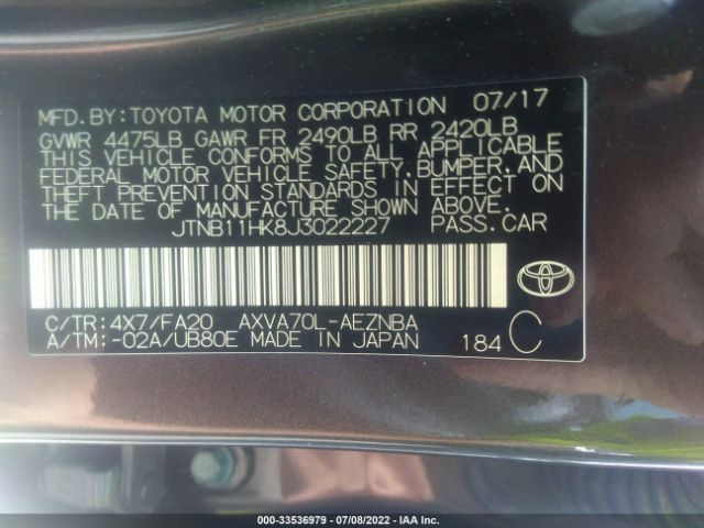 Photo 8 VIN: JTNB11HK8J3022227 - TOYOTA CAMRY 