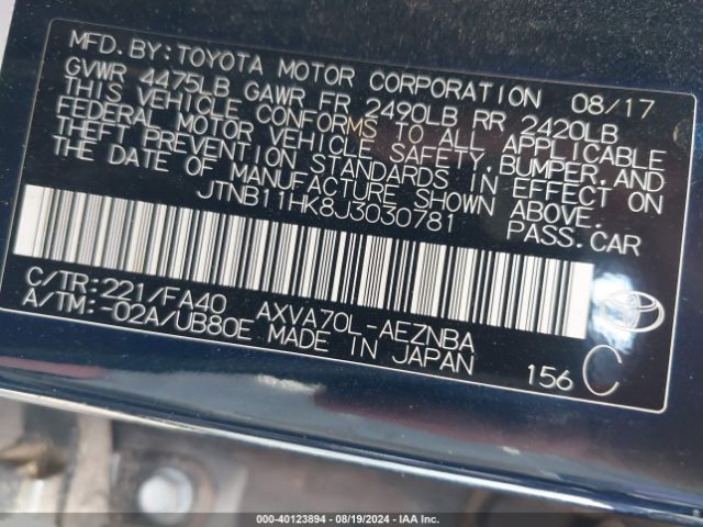 Photo 8 VIN: JTNB11HK8J3030781 - TOYOTA CAMRY 