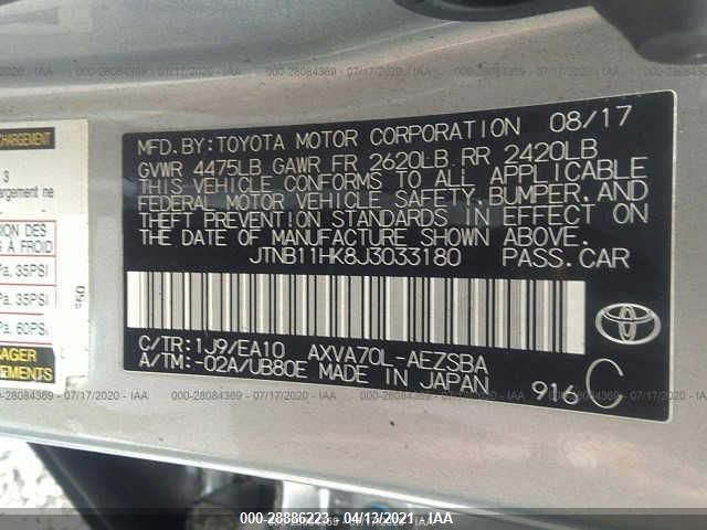 Photo 8 VIN: JTNB11HK8J3033180 - TOYOTA CAMRY 