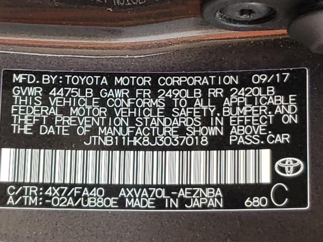 Photo 9 VIN: JTNB11HK8J3037018 - TOYOTA CAMRY L 