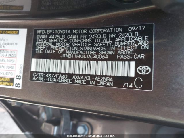 Photo 8 VIN: JTNB11HK8J3040064 - TOYOTA CAMRY 