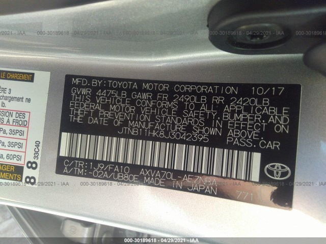 Photo 8 VIN: JTNB11HK8J3042395 - TOYOTA CAMRY 