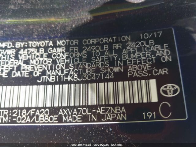 Photo 8 VIN: JTNB11HK8J3047144 - TOYOTA CAMRY 