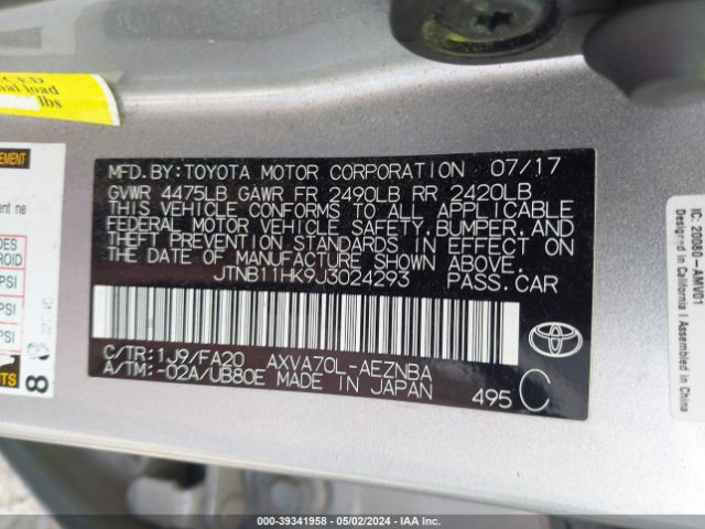 Photo 8 VIN: JTNB11HK9J3024293 - TOYOTA CAMRY 