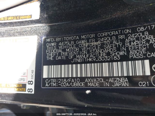 Photo 8 VIN: JTNB11HK9J3032183 - TOYOTA CAMRY 