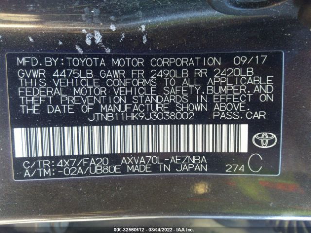 Photo 8 VIN: JTNB11HK9J3038002 - TOYOTA CAMRY 