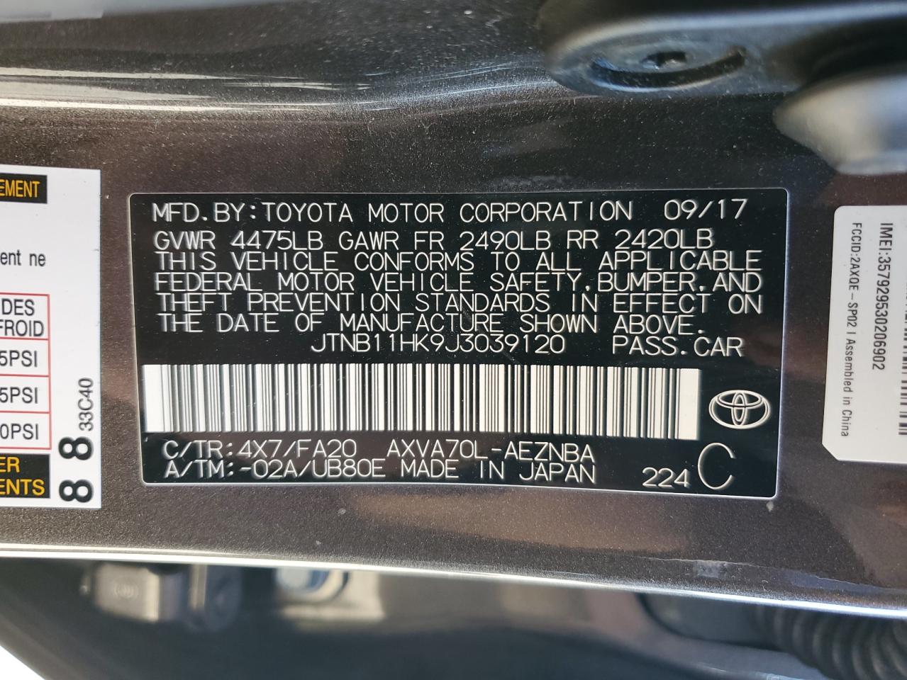 Photo 11 VIN: JTNB11HK9J3039120 - TOYOTA CAMRY 