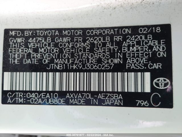 Photo 8 VIN: JTNB11HK9J3060257 - TOYOTA CAMRY 