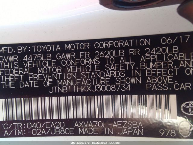 Photo 8 VIN: JTNB11HKXJ3008734 - TOYOTA CAMRY 