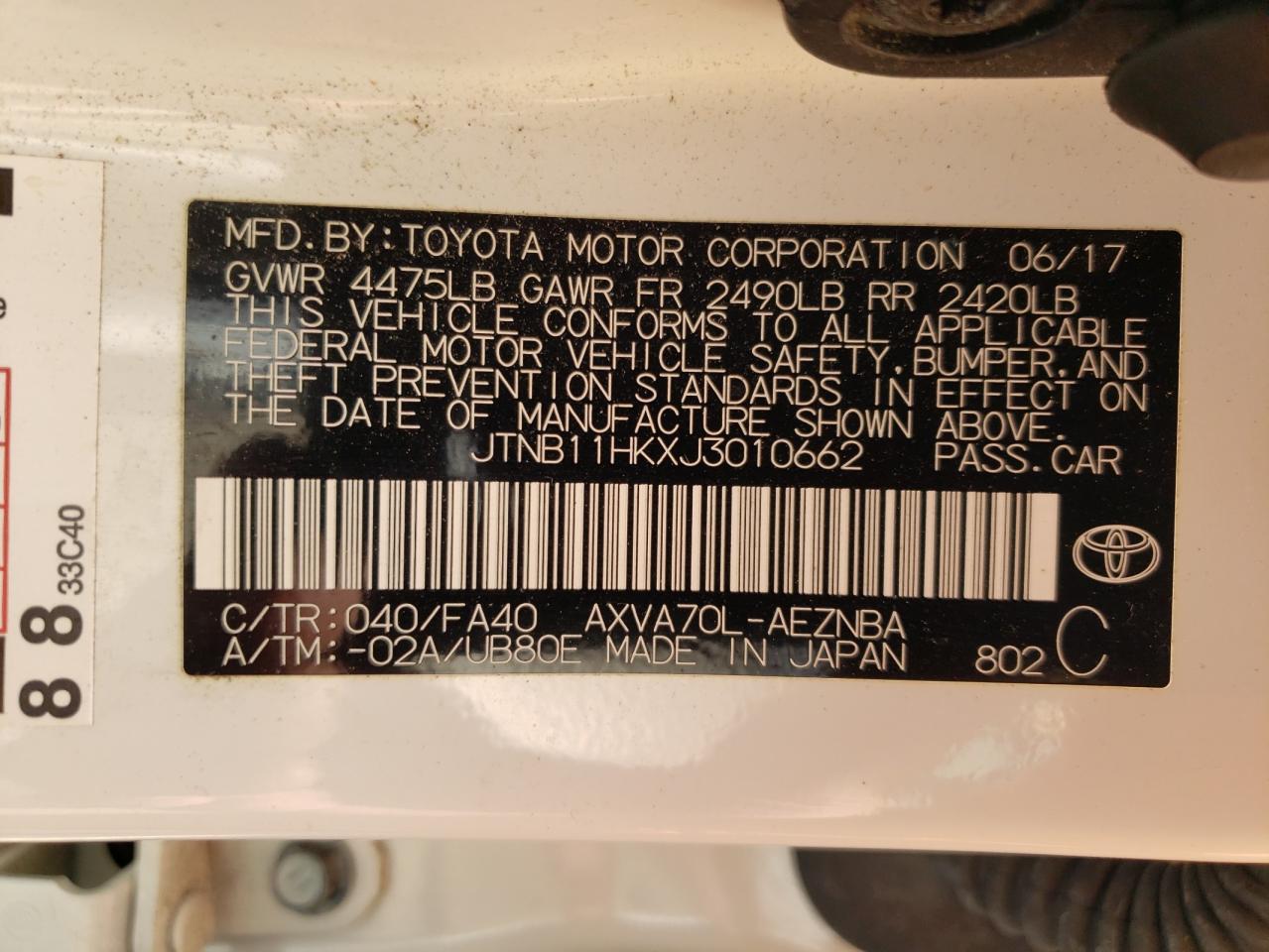 Photo 11 VIN: JTNB11HKXJ3010662 - TOYOTA CAMRY 