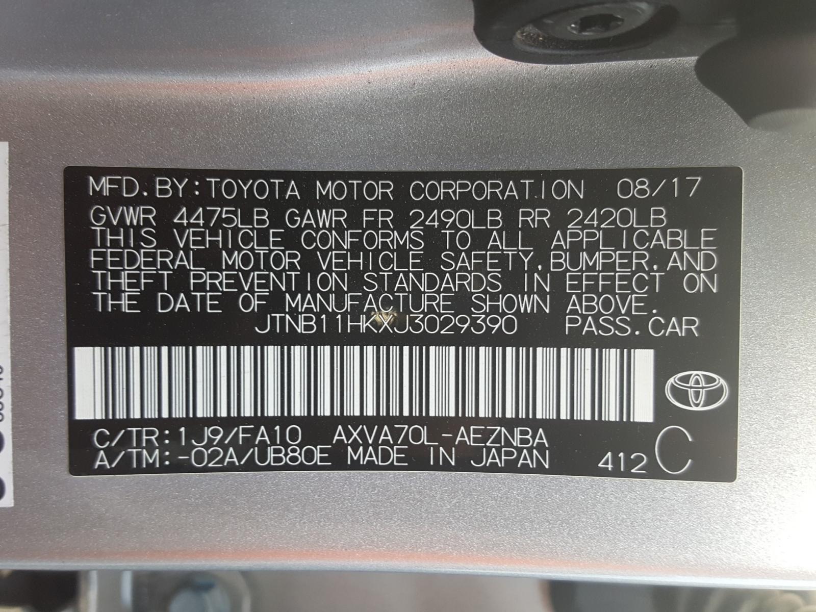 Photo 9 VIN: JTNB11HKXJ3029390 - TOYOTA CAMRY L 