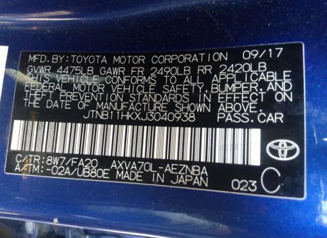 Photo 8 VIN: JTNB11HKXJ3040938 - TOYOTA CAMRY 