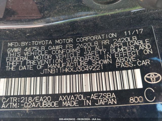 Photo 8 VIN: JTNB11HKXJ3049221 - TOYOTA CAMRY 