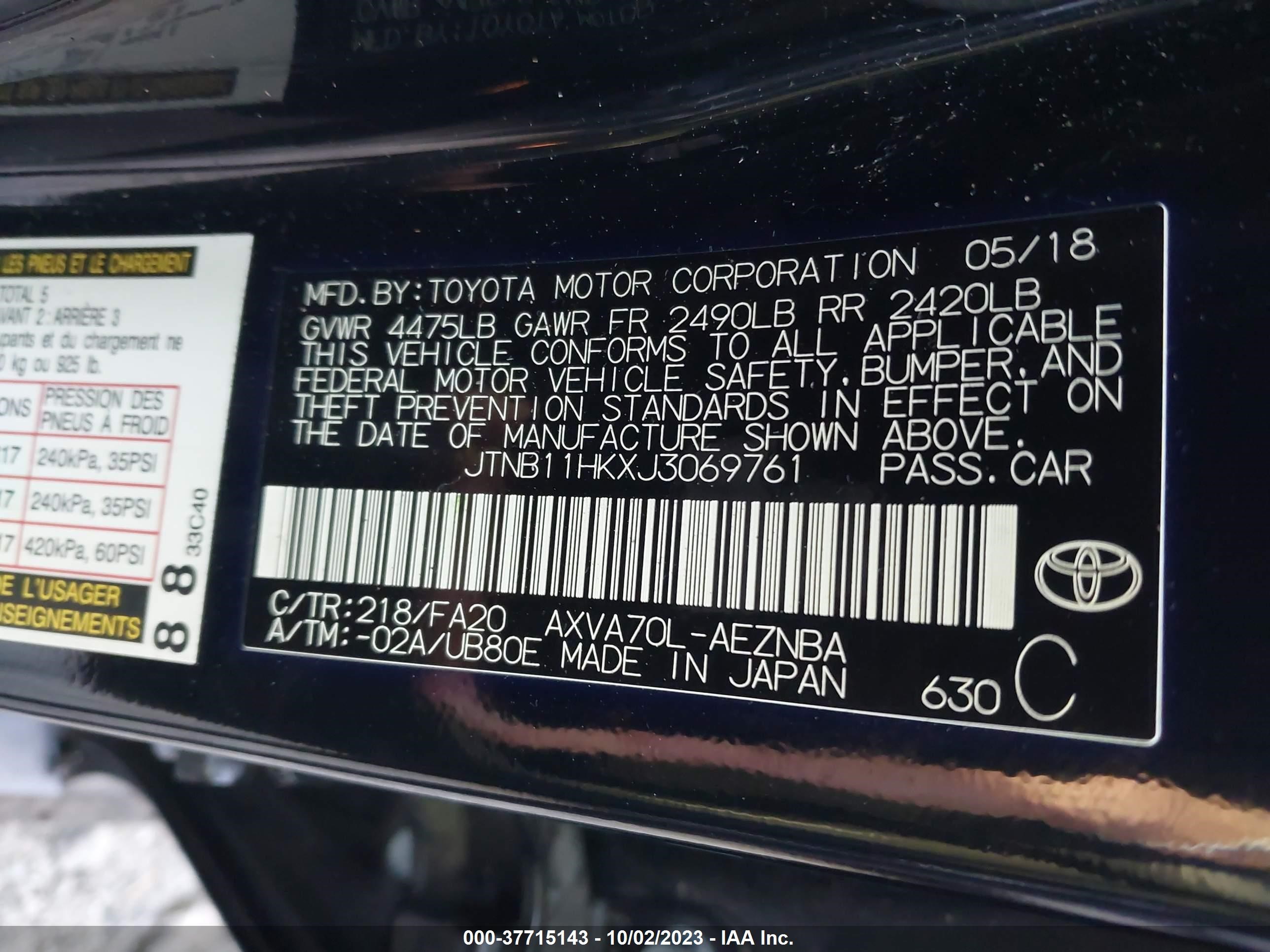 Photo 8 VIN: JTNB11HKXJ3069761 - TOYOTA CAMRY 