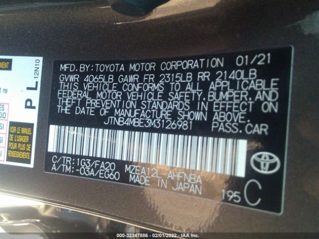 Photo 8 VIN: JTNB4MBE3M3126981 - TOYOTA COROLLA HATCHBACK 