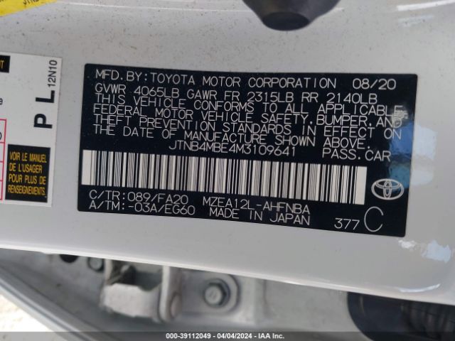 Photo 8 VIN: JTNB4MBE4M3109641 - TOYOTA COROLLA 