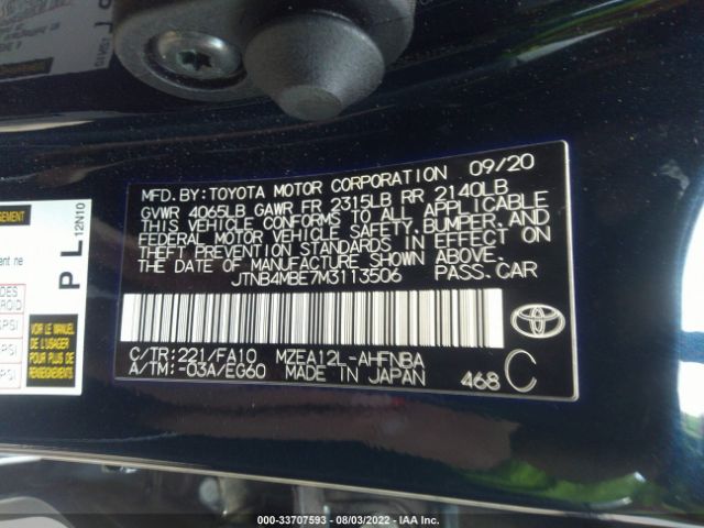 Photo 8 VIN: JTNB4MBE7M3113506 - TOYOTA COROLLA HATCHBACK 