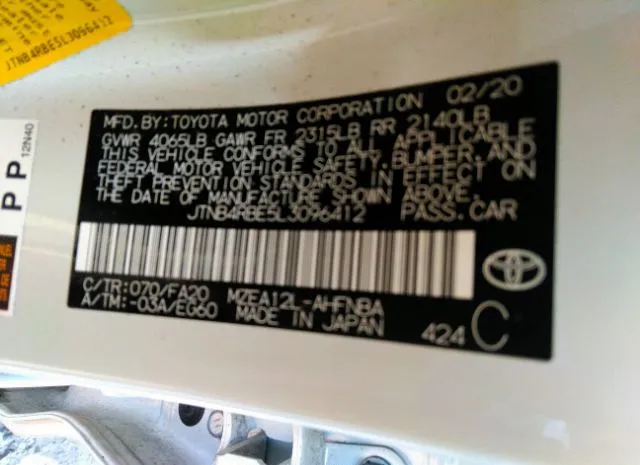 Photo 8 VIN: JTNB4RBE5L3096412 - TOYOTA COROLLA HATCHBACK 