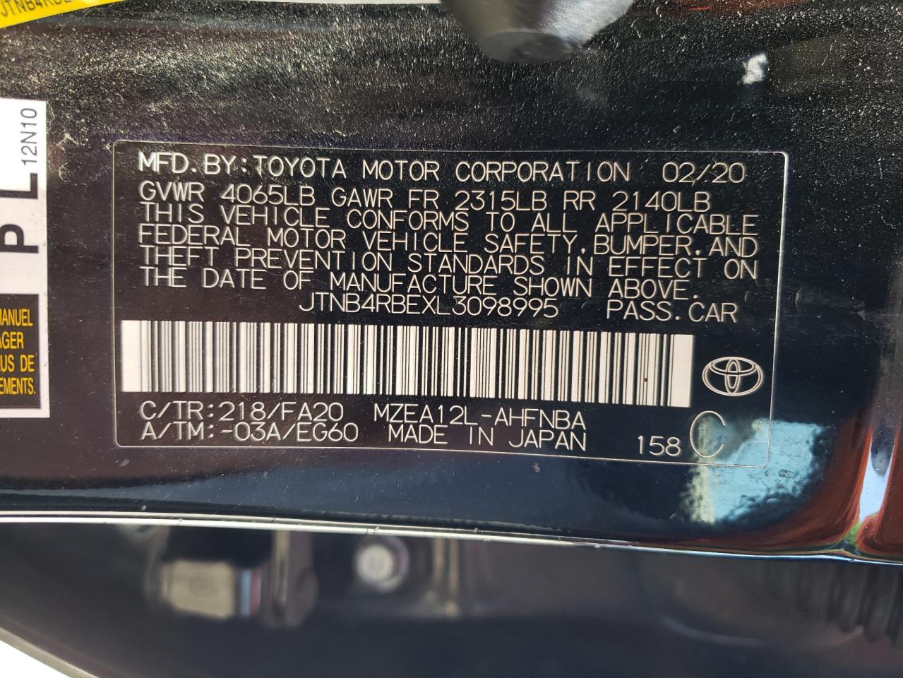 Photo 12 VIN: JTNB4RBEXL3098995 - TOYOTA COROLLA 