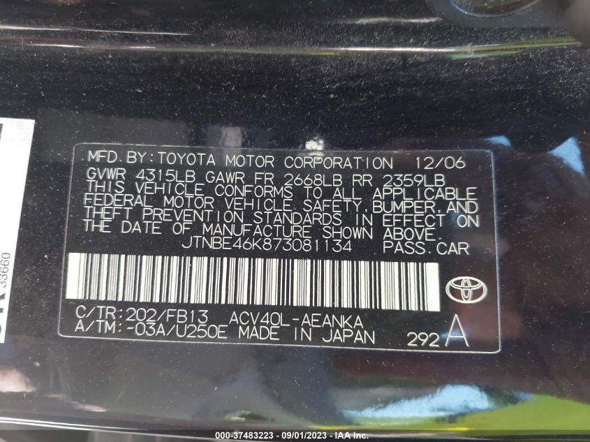 Photo 8 VIN: JTNBE46K873081134 - TOYOTA CAMRY 