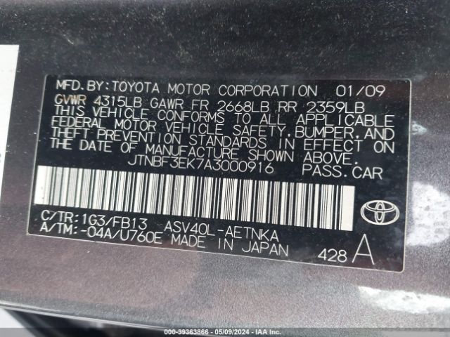 Photo 8 VIN: JTNBF3EK7A3000916 - TOYOTA CAMRY 