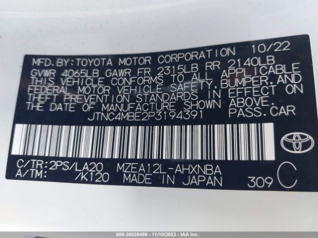 Photo 8 VIN: JTNC4MBE2P3194391 - TOYOTA COROLLA 