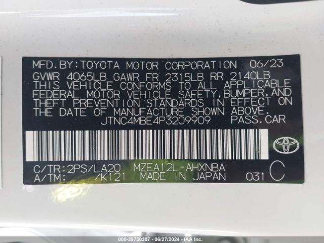 Photo 8 VIN: JTNC4MBE4P3209909 - TOYOTA COROLLA 