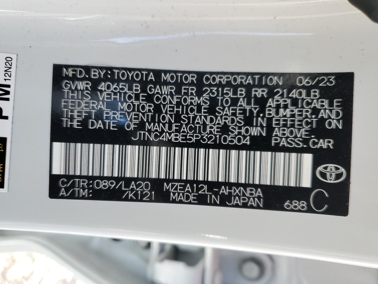 Photo 11 VIN: JTNC4MBE5P3210504 - TOYOTA COROLLA 