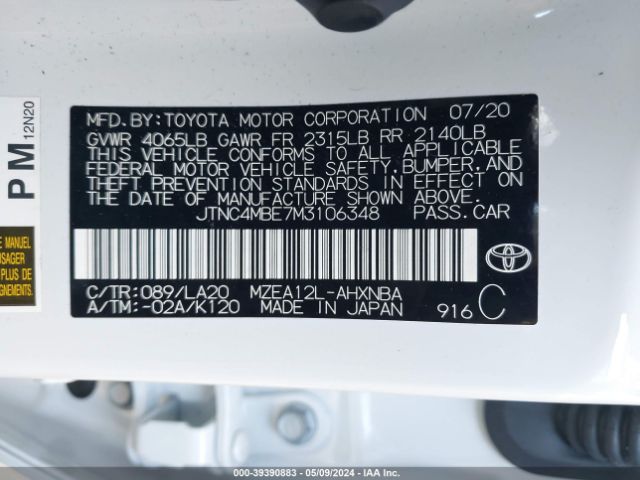 Photo 8 VIN: JTNC4MBE7M3106348 - TOYOTA COROLLA 