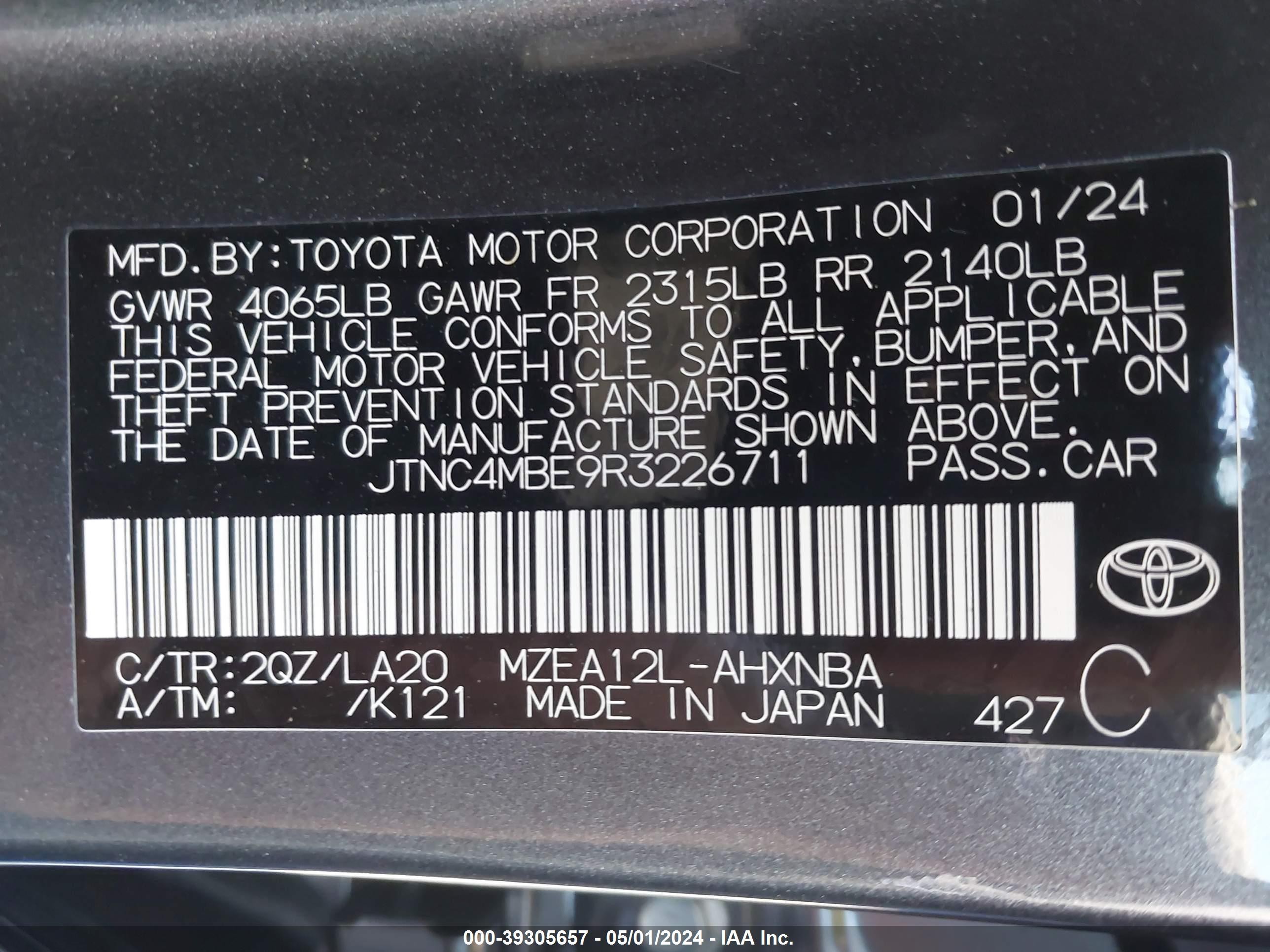 Photo 8 VIN: JTNC4MBE9R3226711 - TOYOTA COROLLA 