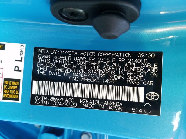 Photo 9 VIN: JTND4MBE0M3114988 - TOYOTA COROLLA SE 