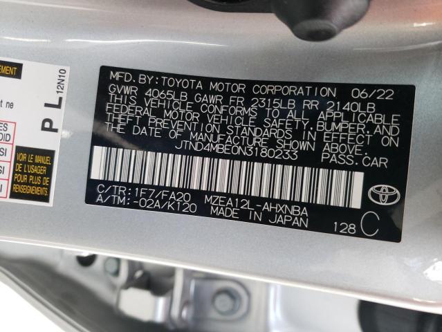 Photo 12 VIN: JTND4MBE0N3180233 - TOYOTA COROLLA SE 