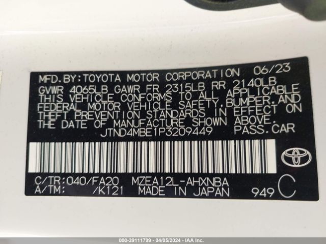 Photo 8 VIN: JTND4MBE1P3209449 - TOYOTA COROLLA 