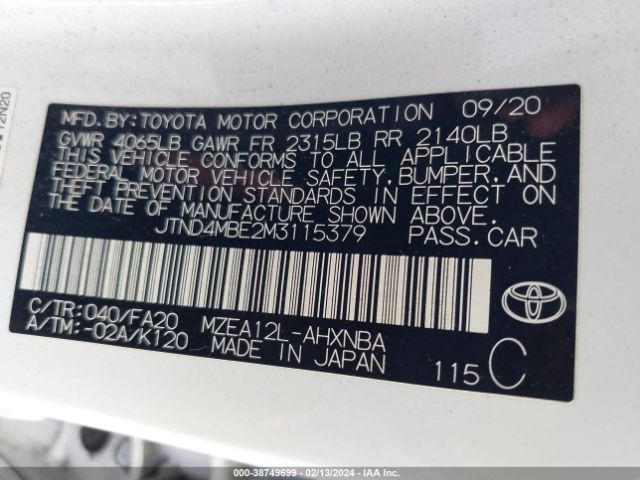 Photo 8 VIN: JTND4MBE2M3115379 - TOYOTA COROLLA 