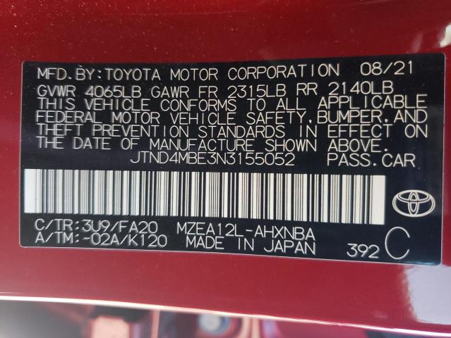 Photo 9 VIN: JTND4MBE3N3155052 - TOYOTA COROLLA SE 