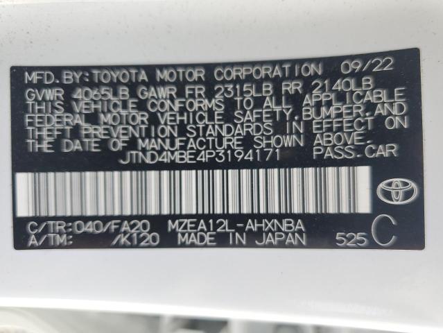 Photo 12 VIN: JTND4MBE4P3194171 - TOYOTA COROLLA SE 