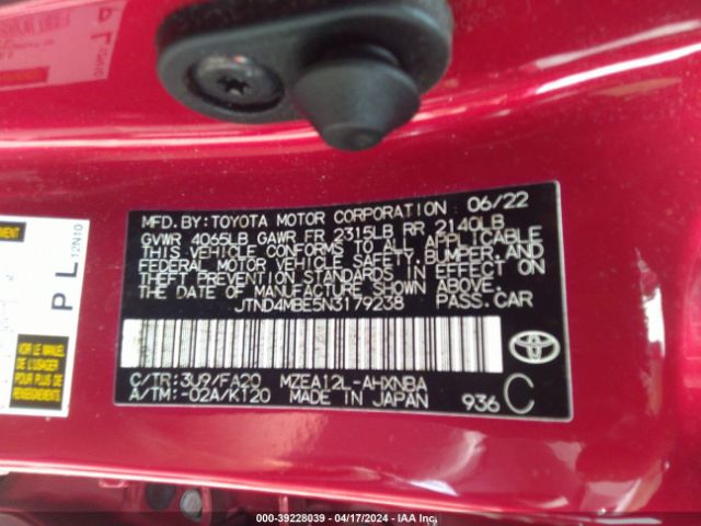 Photo 8 VIN: JTND4MBE5N3179238 - TOYOTA COROLLA 