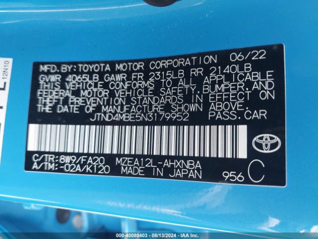 Photo 8 VIN: JTND4MBE5N3179952 - TOYOTA COROLLA 