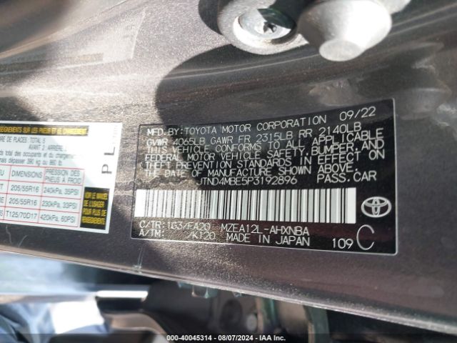 Photo 8 VIN: JTND4MBE5P3192896 - TOYOTA COROLLA 