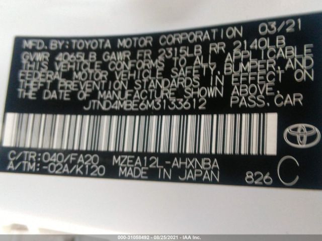 Photo 8 VIN: JTND4MBE6M3133612 - TOYOTA COROLLA HATCHBACK 